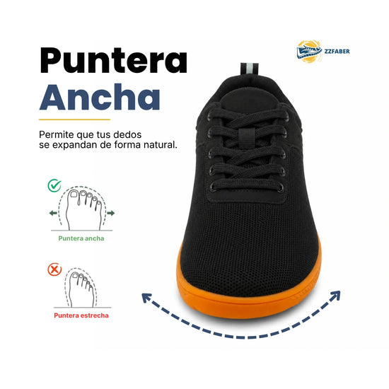 Zapatilla casual elástica ZZFABER Comfy I color negro, calzado cómodo con flexibilidad garantizada diseñado para pies anchos en Chile.