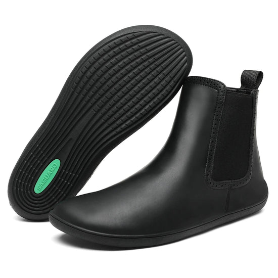 Botines barefoot hombre negros formal Saguaro Urban I, calzado minimalista de oficina con suela flexible y horma ancha en Chile.