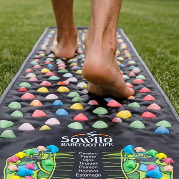 Ejercicios reconexion sensorial ReflexMat Sowilo en uso — estimulacion plantar calzado barefoot Chile