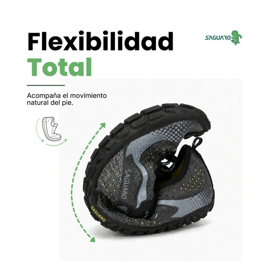 Saguaro Fast I negro flexibilidad — zapatilla barefoot acuatica negra suela flexible doblada Chile