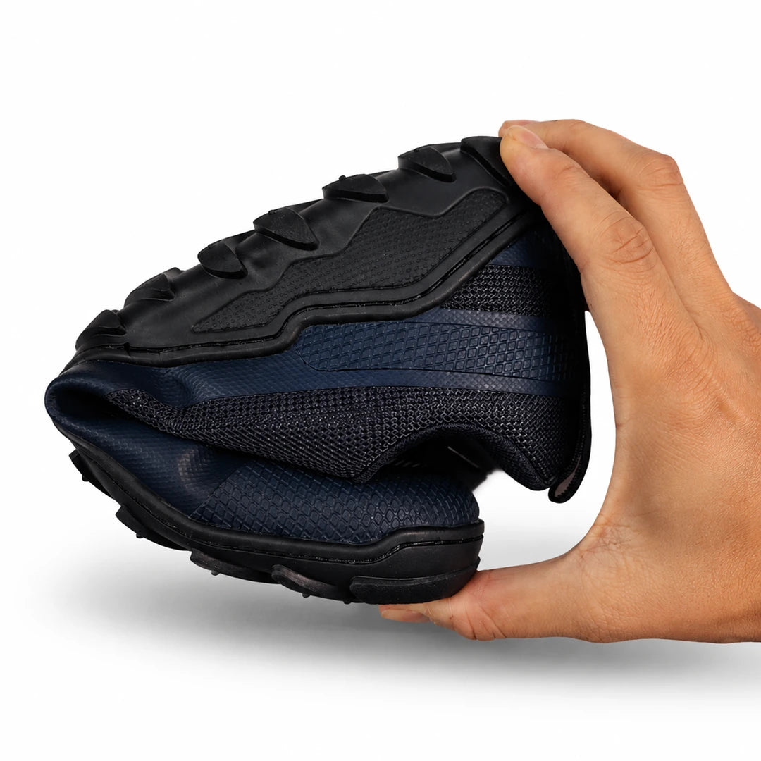 Flexibilidad zapatillas ergonomicas outdoor Sowilo Algiz azul — suela flexible barefoot trail Chile