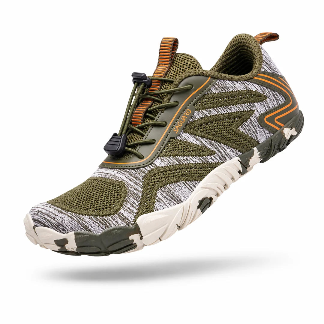 Zapatilla para running barefoot Saguaro Active II verde camuflaje.