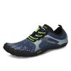 Zapatilla barefoot Saguaro Fast I azul vista diagonal mostrando diseño deportivo minimalista.