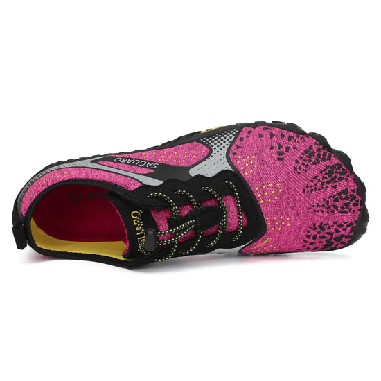 Zapatilla Saguaro Fast I rosa vista interna y superior mostrando detalles de malla y costuras.
