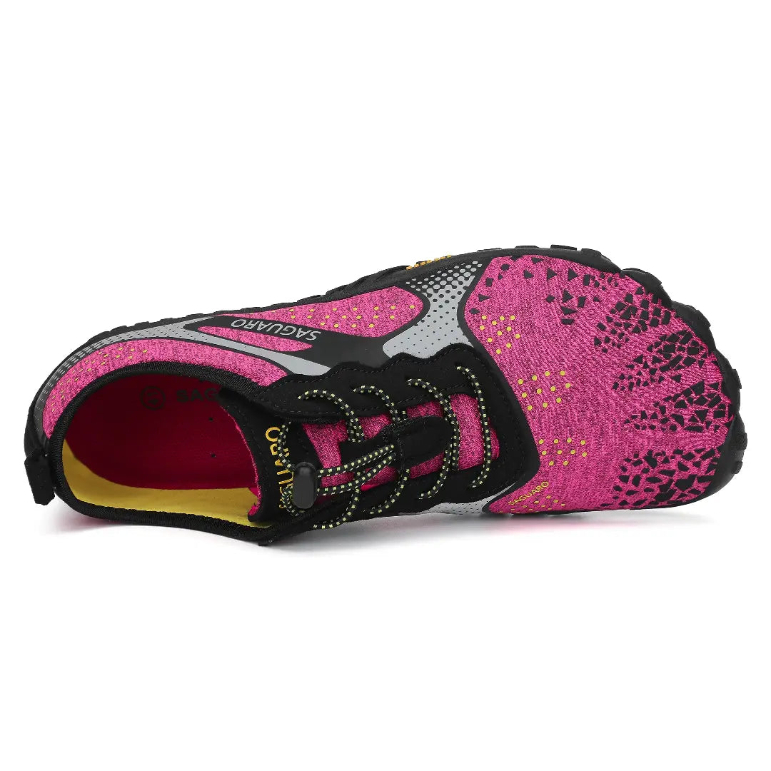 Zapatilla Saguaro Fast I rosa vista interna y superior mostrando detalles de malla y costuras.
