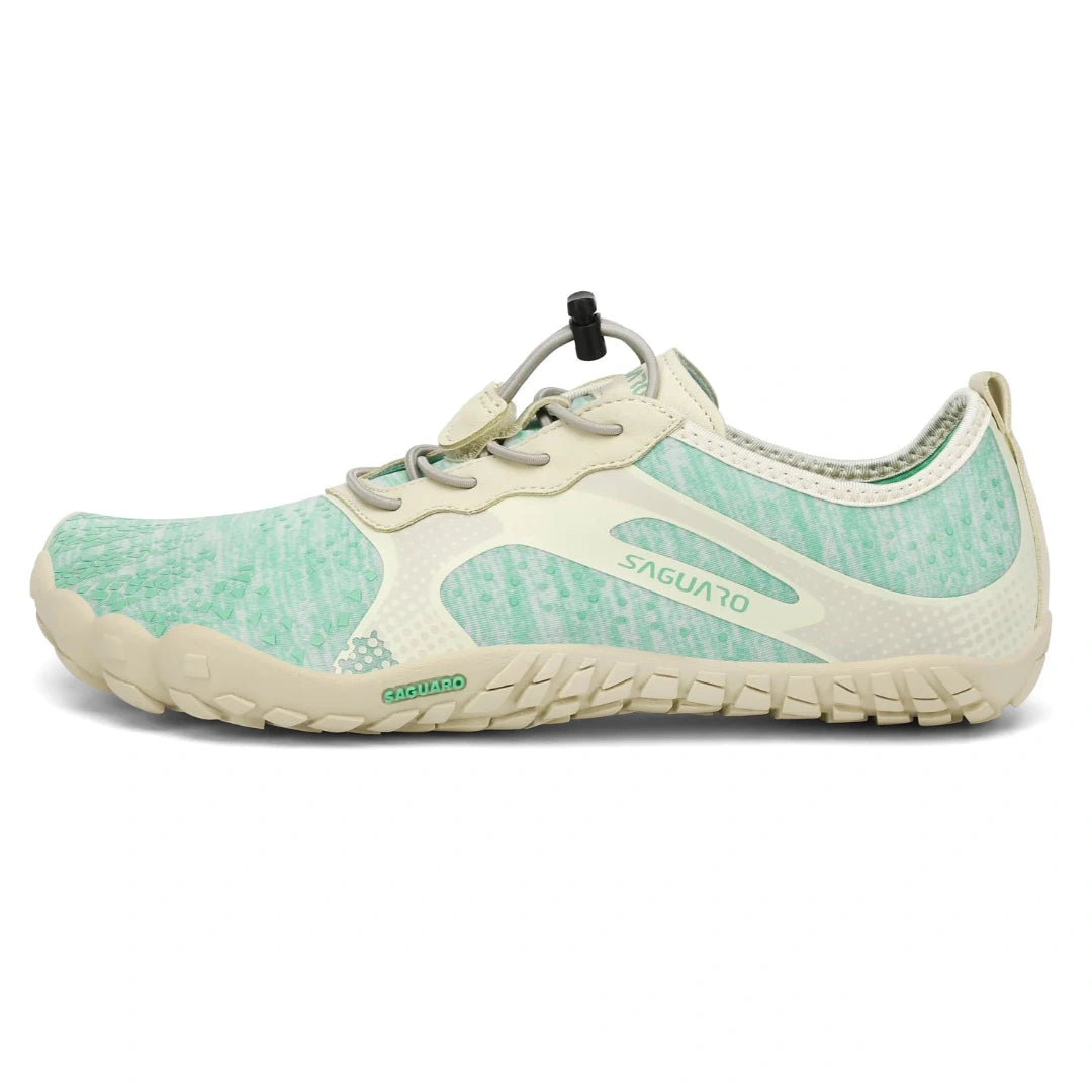 Saguaro Fast I turquesa vista lateral con estructura flexible barefoot.