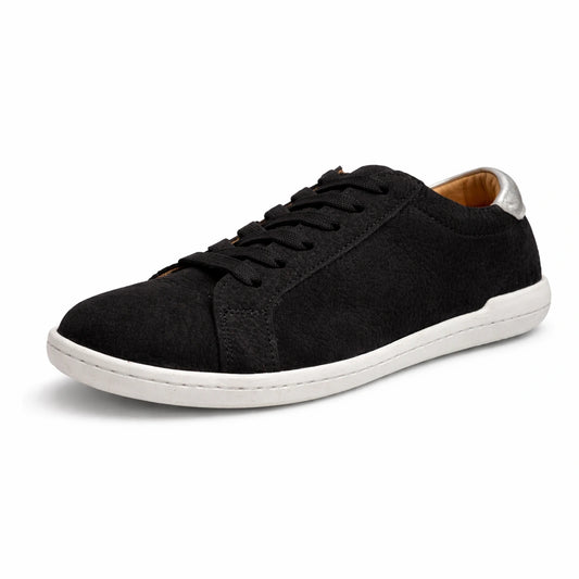 MOKA cuero negro barefoot vista principal suela — zapato artesanal suela plana mujer Chile