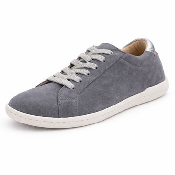 MOKA cuero gamuza gris mujer vista principal — zapato barefoot artesanal hecho en Chile