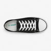 Vista superior de zapatillas minimalistas negras resaltando el amplio espacio para los dedos.