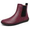 Zapato barefoot mujer tipo bota Chelsea en color vinotinto, calzado respetuoso y formal.